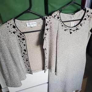 St. John Textured Cream Ensemble with Black Accents